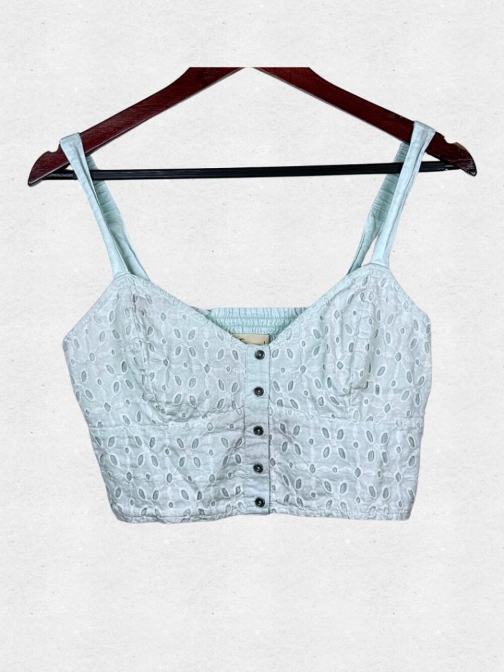 Pastel Mint Green Eyelet Crop Top Hollister Floral Large Sweetheart Coquette